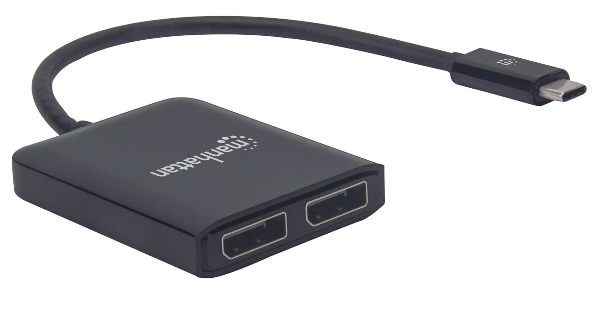 Manhattan USB-C to Dual DisplayPort 1.2 Adapter Cable, 4K@30Hz, 19.5cm, Male to Females, USB-C to 2x DisplayPorts, MST Hub, Mirror, Black, Three Year Warranty, Blister