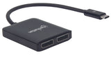 Manhattan USB-C to Dual DisplayPort 1.2 Adapter Cable, 4K@30Hz, 19.5cm, Male to Females, USB-C to 2x DisplayPorts, MST Hub, Mirror, Black, Three Year Warranty, Blister
