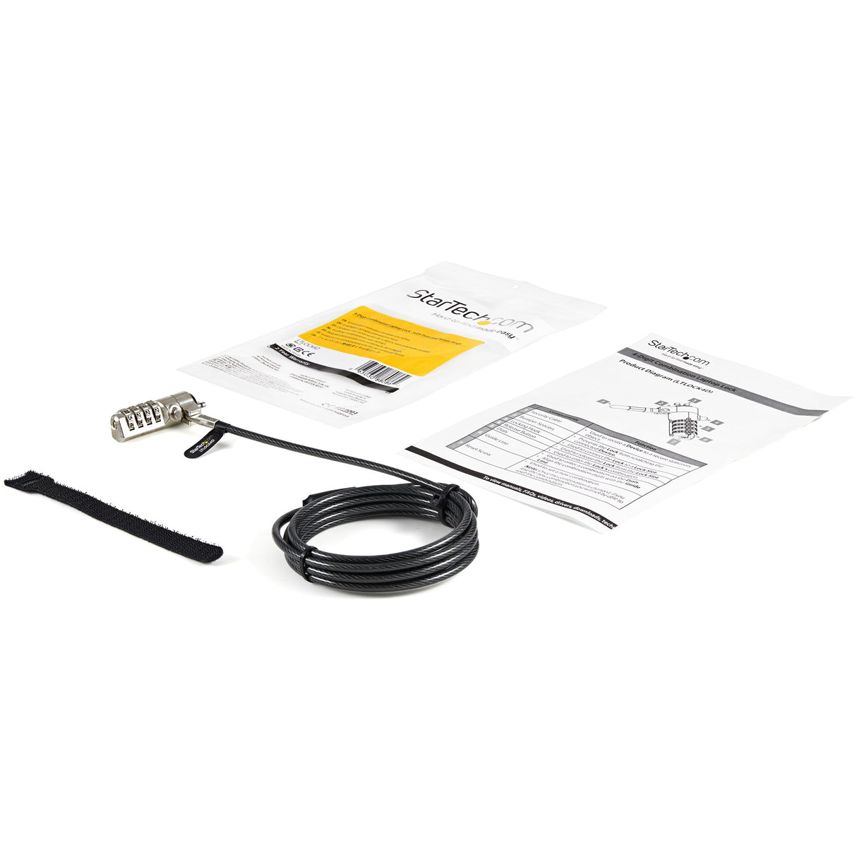 StarTech.com 6.6ft (2m) Laptop Cable Lock - 4 Digit Combination Laptop/Desktop Security Cable Lock for K-Slot Devices/Computers/Monitors - Portable Anti-Theft Vinyl Coated Steel Cable Lock - TAA