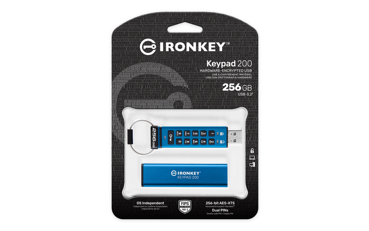 Kingston Technology IronKey 256GB Keypad 200, FIPS 140-3 Lvl 3 AES-256 Encrypted