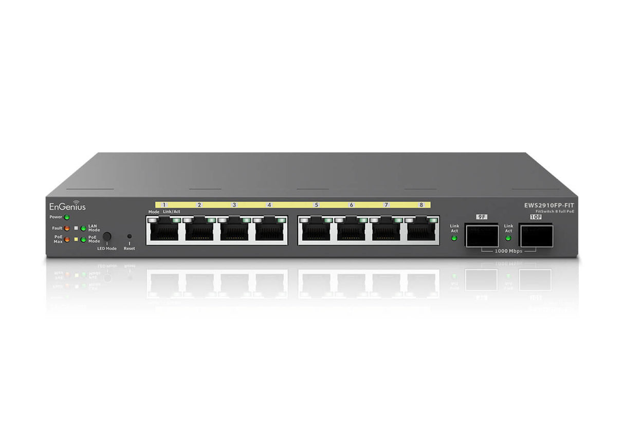 EnGenius Switch 8-port GbE PoE.af/at(+) 130W, 2xSFP Desktop wall-mountable