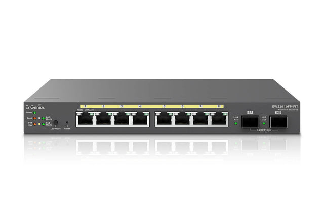 EnGenius Switch 8-port GbE PoE.af/at(+) 130W, 2xSFP Desktop wall-mountable