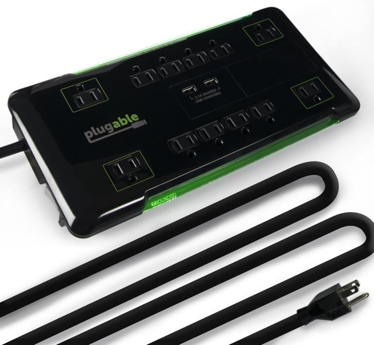 Plugable Technologies PS12-USB25 surge protector Black 12 AC outlet(s) 120 V 7.62 m