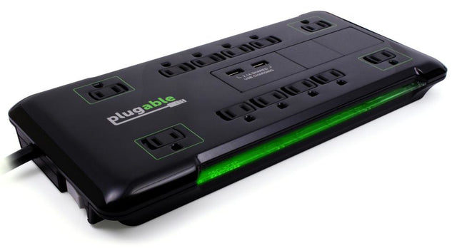Plugable Technologies PS12-USB25 surge protector Black 12 AC outlet(s) 120 V 7.62 m