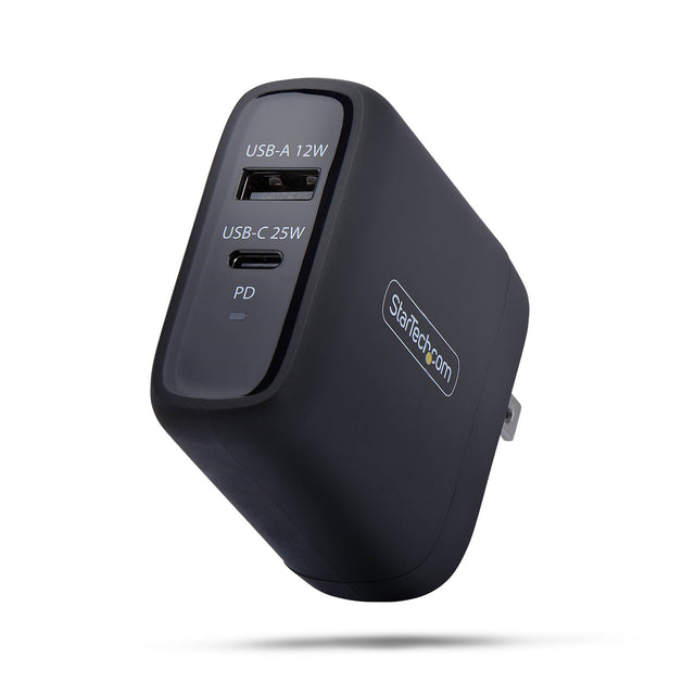 StarTech.com 37W USB-C & USB-A Wall Charger, Portable Charger with USB Power Delivery Fast Charging, 25W USB-C PD / 12W USB-A Output, Dual-Port USB-C/USB-A
