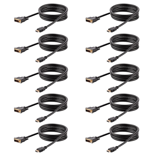 StarTech.com 6ft (1.8m) HDMI to DVI Cable, DVI-D to HDMI Display Cable (1920x1200p), 10 Pack, Black, 19 Pin HDMI to DVI-D Cable Adapter M/M, Digital Monitor Cable, DVI to HDMI Cord