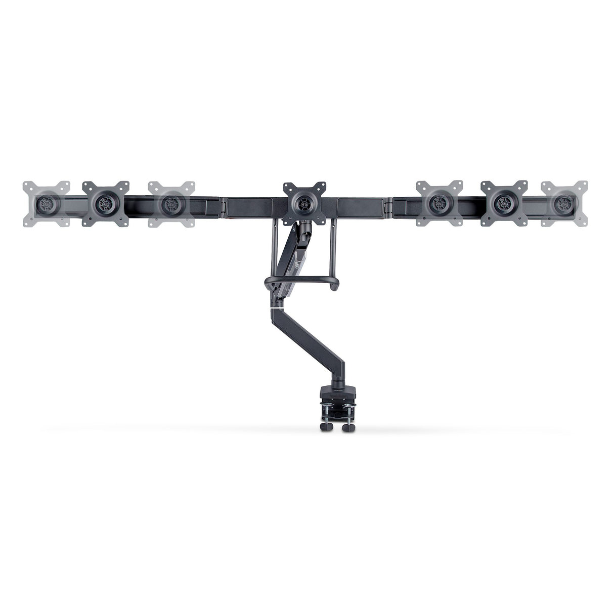 StarTech.com Desk Mount Triple Monitor Arm with Crossbar For Up To Three 27in Screens, VESA 75x75/100x100, Tool-Less Arm Adjustments, C-Clamp/Grommet, Spring-Assisted Arm