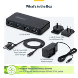 StarTech.com 4-Port USB-A Hub, 5Gbps, Self-Powered, 2-in-1 USB-C and USB-A Host Cable, 1x BC 1.2 Charging Port, 24W Power Adapter Included, MacBook and Windows