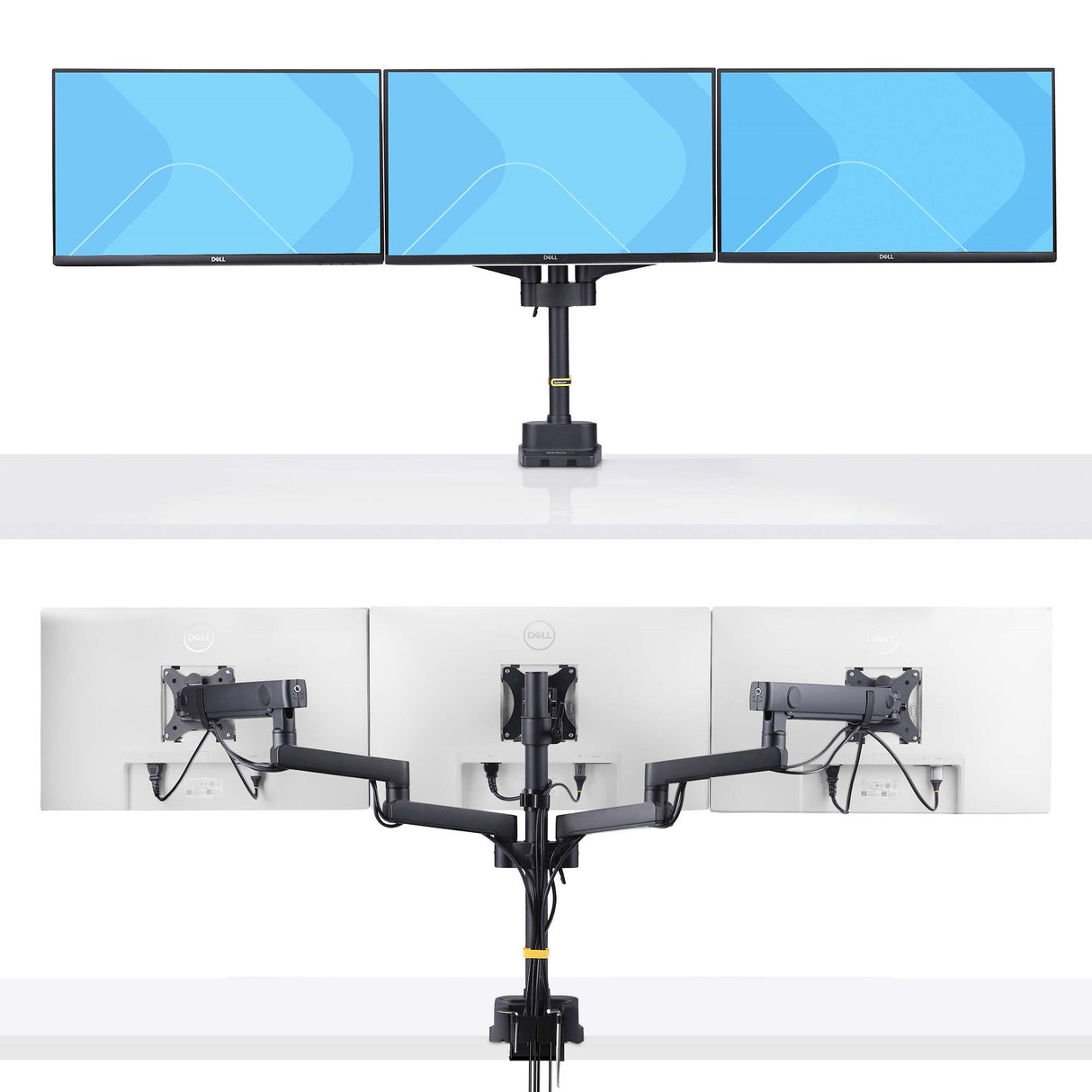 StarTech.com Desk Mount Triple Monitor Arm For Up To Three 27in Screens, VESA 75x75/100x100, Tool-Less Arm Adjustments, C-Clamp/Grommet Mount, Mechanical Spring Arm