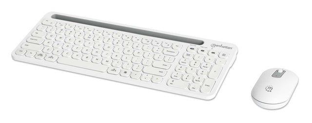 Manhattan Both Devices Support Bluetooth® 5.0 and 2.4 GHz Wireless, One Single USB-A Nano Receiver for Both, Sleek Wireless Keyboard with 12 Multimedia/Function Keys, Ambidextrous Optical Mouse with Three Buttons and Scroll Wheel, 1200 dpi, White