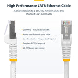 StarTech.com 25ft White CAT8 Ethernet Cable, Snagless RJ45, 25G/40G, 2000MHz, 100W PoE++, S/FTP, 26AWG Pure Bare Copper Wire, LSZH, Shielded Network Patch Cord w/Strain Reliefs, Individually Tested