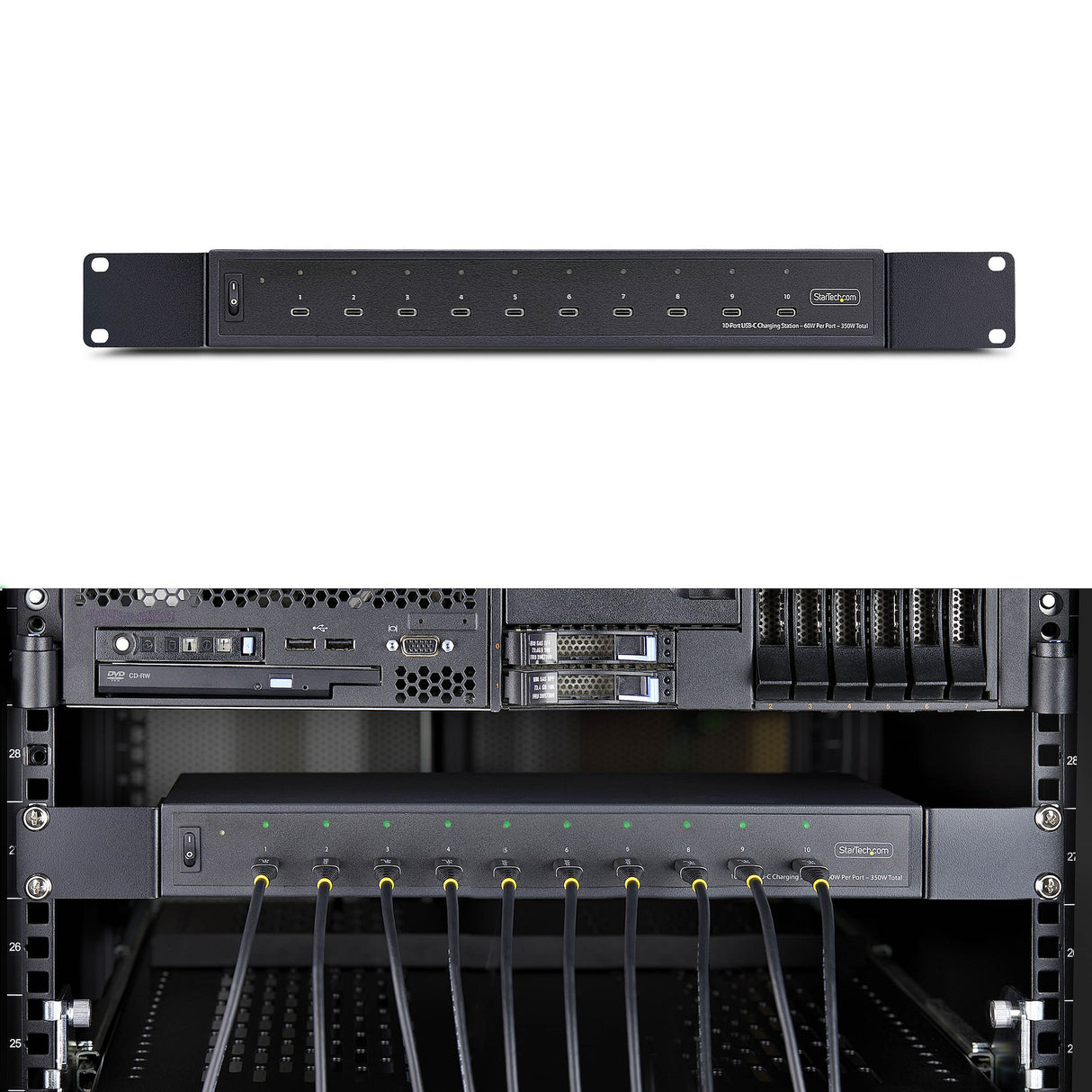 StarTech.com 10-Port USB-C Charging Hub, 60W Per Port, 350W Total Power, Multiport Charger Block / Station, TAA Compliant
