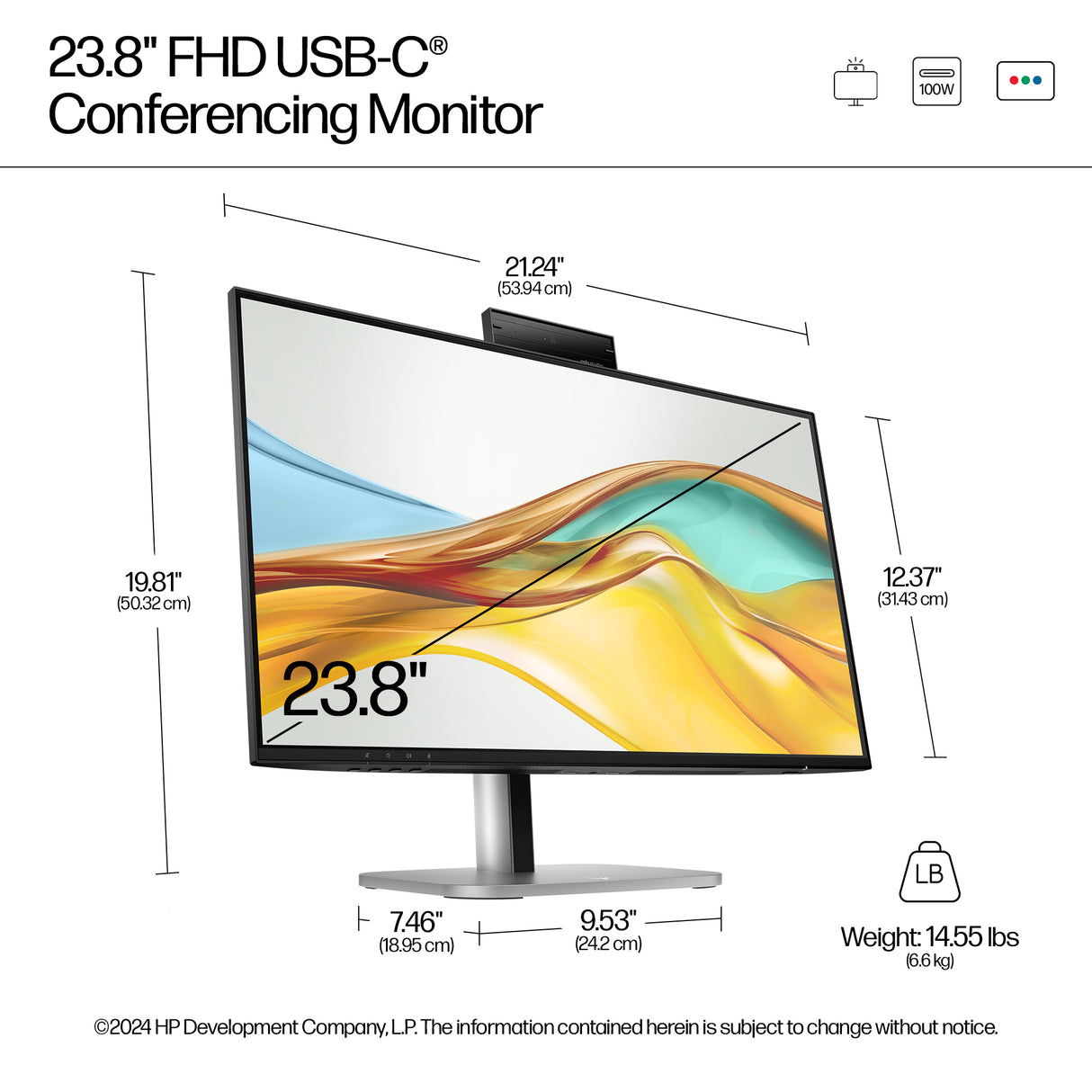 HP Series 5 Pro 23.8 inch FHD USB-C Conferencing Monitor - 524pm