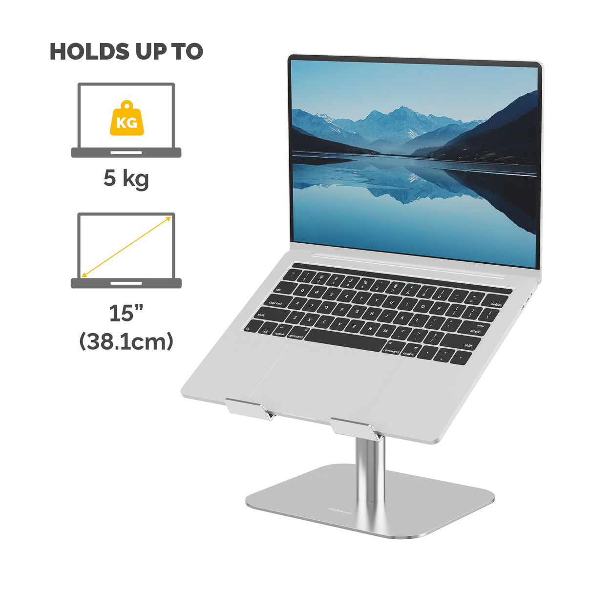 Fellowes Alumia Laptop Riser Desk Based Laptop Stand Max Size 15 inch Max Weight 5kg Silver