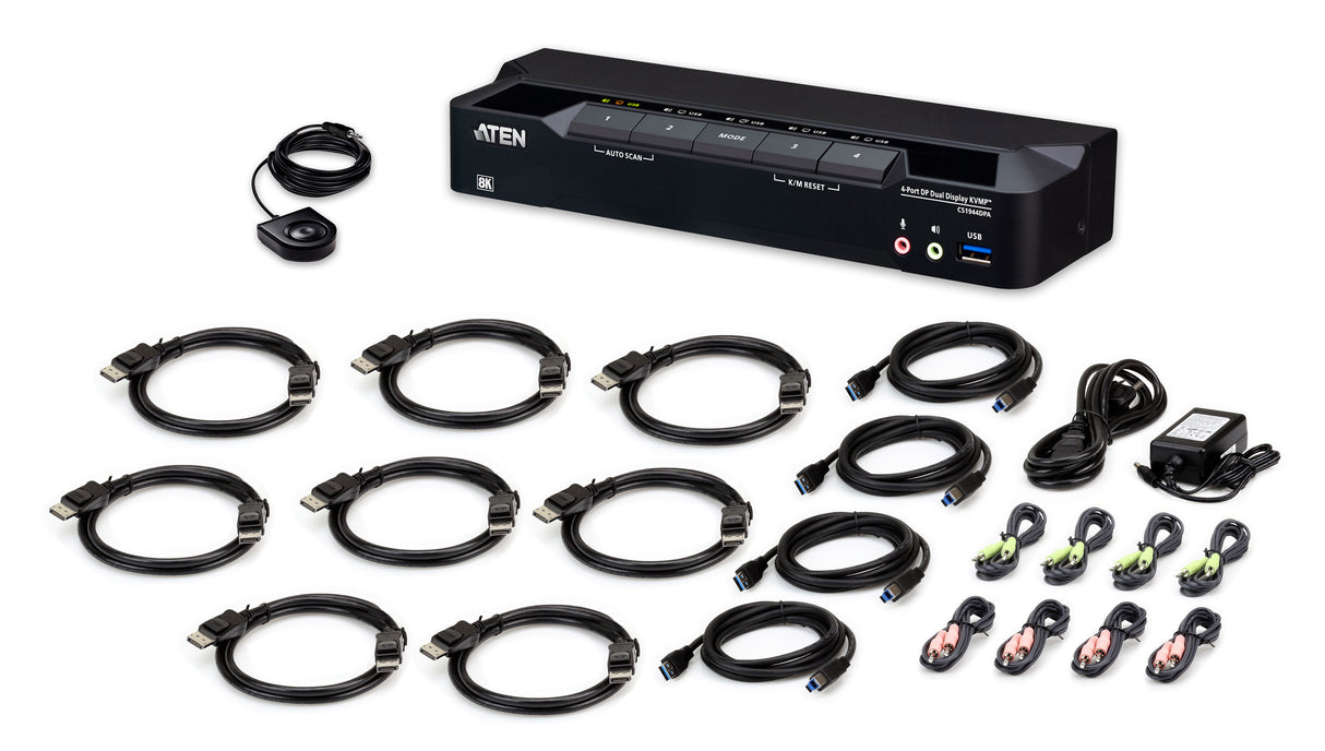 ATEN 4-Port USB 3.0 8K DisplayPort Dual-Display KVMP™ Switch (Cables included)