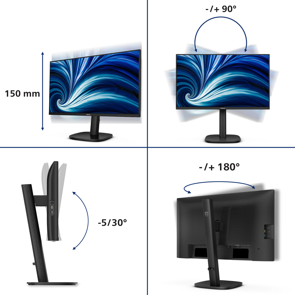Philips 3000 series 24B2N3200J/27 computer monitor 60.5 cm (23.8") 1920 x 1080 pixels Full HD LCD Black