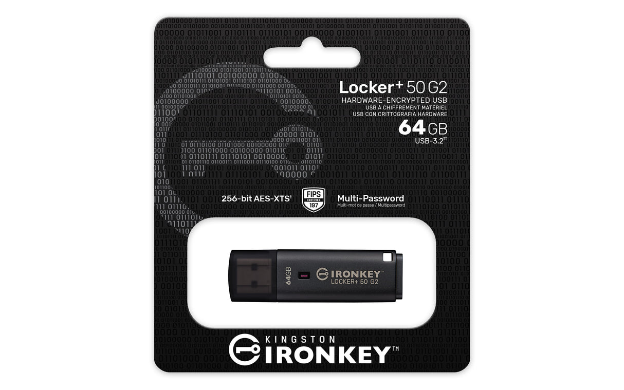 Kingston Technology IronKey 64GB Locker Plus 50 G2, FIPS 197, AES-256