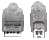 Manhattan USB-A to USB-B Cable, 3m, Male to Male, Translucent Silver, 480 Mbps (USB 2.0), Hi-Speed USB, Lifetime Warranty, Equivalent to USB2AA2M (except colour).
