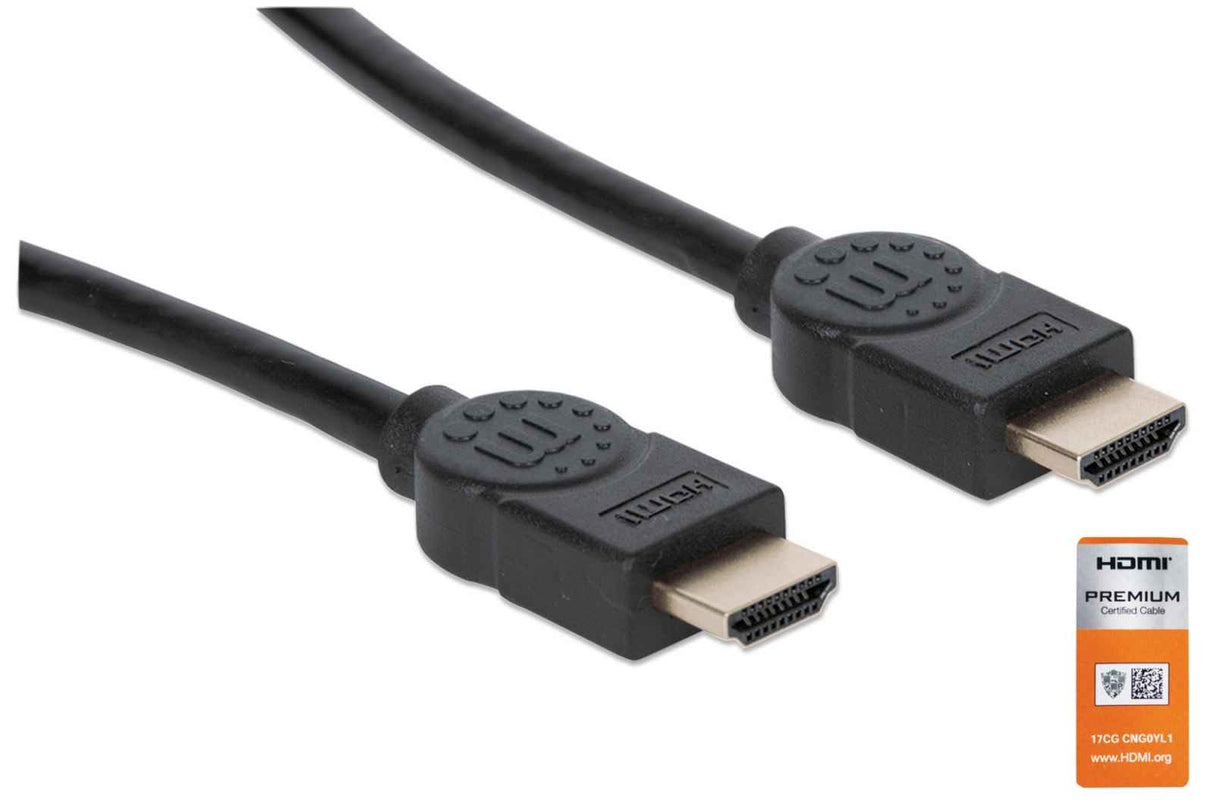 Manhattan HDMI 4K@60Hz Cable with Ethernet, 1m, Certified, Suitable for ALL 4K & 1080p/HD uses - when upgrading now or have it ready for when you need it, Male to Male, Black, Ultra HD 4k x 2k, Lifetime Warranty, Premium High Speed, Equivalent to...