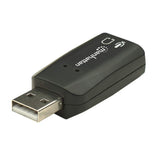Manhattan USB-A Sound Adapter, USB-A to 3.5mm Mic-in and Audio-Out ports, 480 Mbps (USB 2.0), supports 3D and virtual 5.1 surround sound, Hi-Speed USB, Black, Three Year Warranty