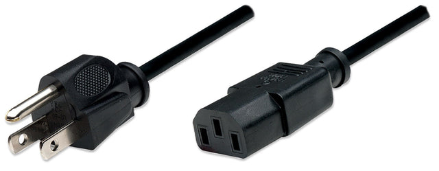 Manhattan Power Cord/Cable, US 2-pin plug (NEMA 5-15) to C13 Female (kettle lead), 1.8m, Black, Polybag