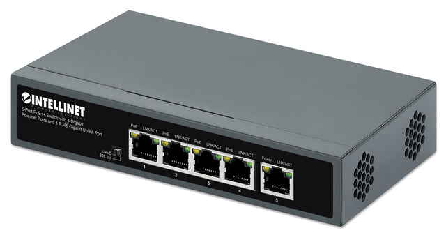 Intellinet 5-Port PoE++ Switch with 4 Gigabit Ethernet Ports and 1 RJ45 Gigabit Uplink Port