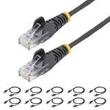 StarTech.com 6in Black Slim CAT6 Cable, 10 Pack, Snagless, 100W PoE, UTP, LSZH, 28AWG Pure Bare Copper Wire, Slim RJ45 Network Patch Cord w/Strain Reliefs, Individually Tested