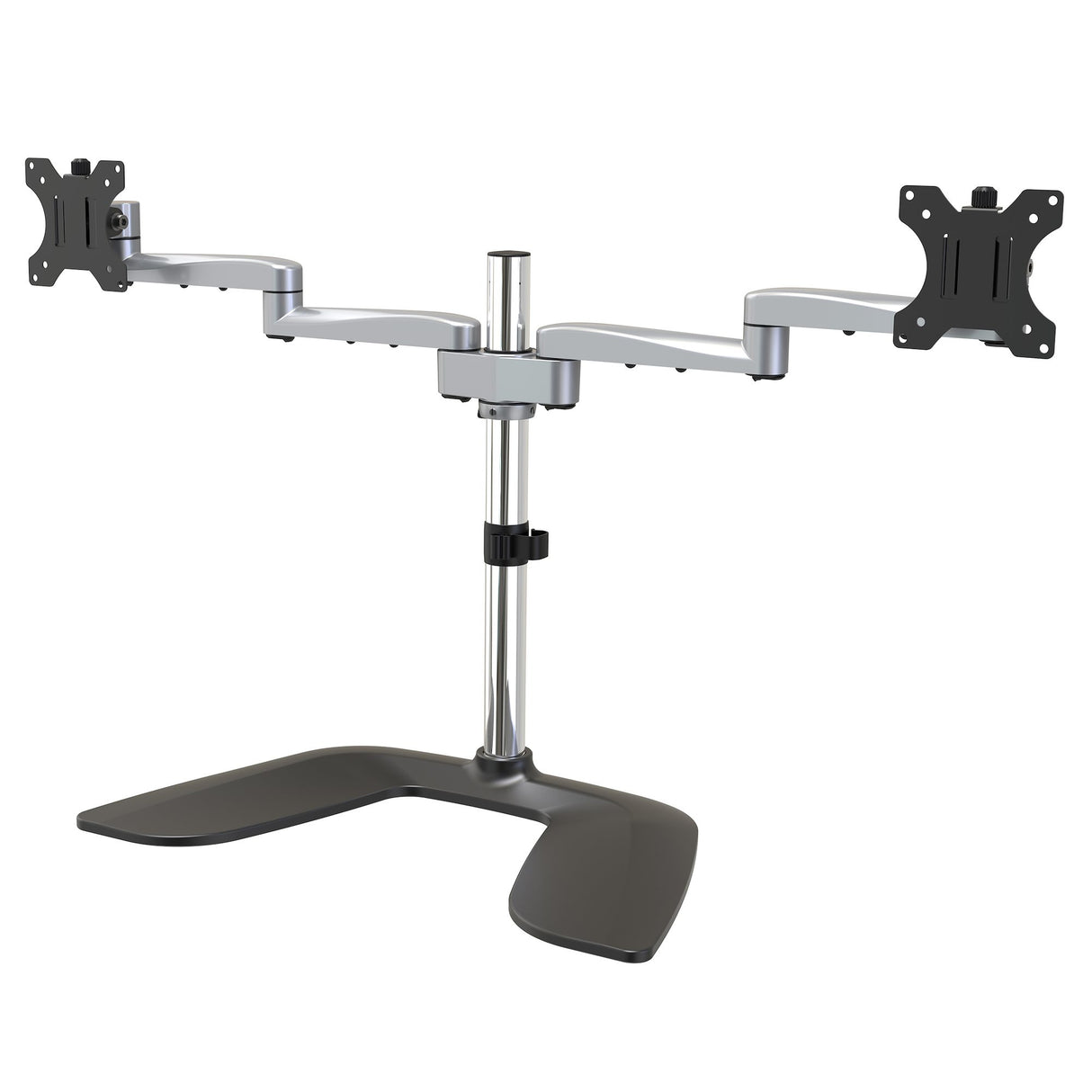 StarTech.com Dual Monitor Stand - Ergonomic Desktop Monitor Stand for up to 32" (17.6lb/8kg) VESA Displays - Free-Standing Articulating Universal Computer Monitor Mount - Adjustable Height - Silver