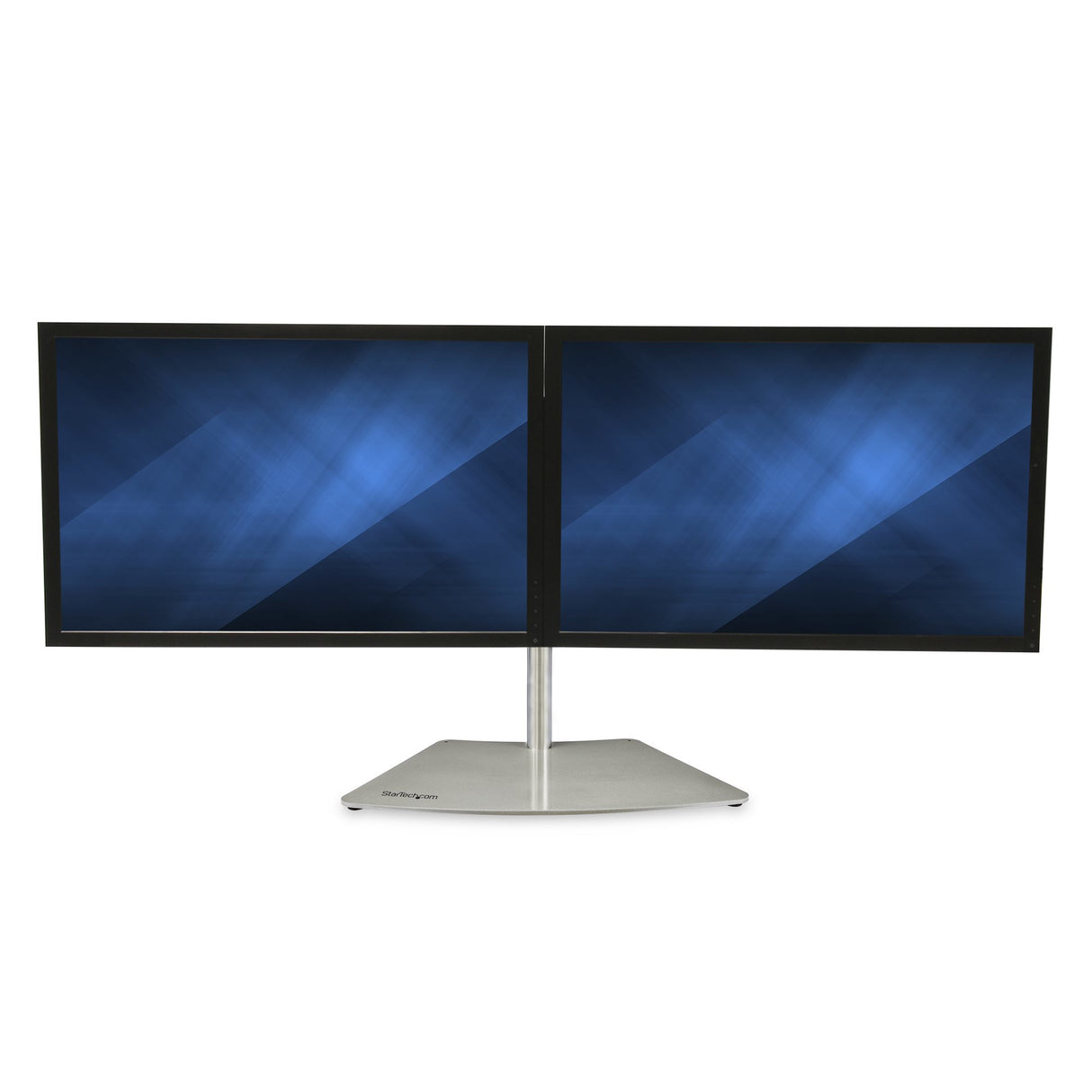 StarTech.com Dual Monitor Stand - Ergonomic Free Standing Dual Monitor Desktop Stand for two 24" (17.6lb/8kg) VESA Mount Displays - Synchronized Height Adjustable - Double Monitor Pole Mount - Silver