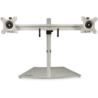 StarTech.com Dual Monitor Stand - Ergonomic Free Standing Dual Monitor Desktop Stand for two 24" (17.6lb/8kg) VESA Mount Displays - Synchronized Height Adjustable - Double Monitor Pole Mount - Silver