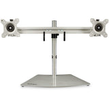 StarTech.com Dual Monitor Stand - Ergonomic Free Standing Dual Monitor Desktop Stand for two 24" (17.6lb/8kg) VESA Mount Displays - Synchronized Height Adjustable - Double Monitor Pole Mount - Silver