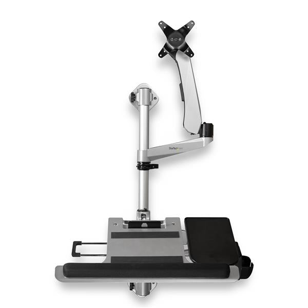 StarTech.com Wall Mount Workstation - Articulating Standing Desk w/ Ergonomic Height Adjustable Monitor Arm & Padded Keyboard Tray - 34" VESA Display - Foldable Wall Mounted Sit Stand - TAA