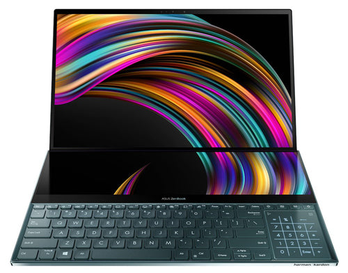 ASUS Zenbook Pro Duo UX581GV-XB74T laptop Intel® Core™ i7 i7-9750H 39.6 cm (15.6") Touchscreen 4K Ultra HD 16 GB DDR4-SDRAM 1 TB SSD NVIDIA® GeForce RTX™ 2060 Wi-Fi 6 (802.11ax) Windows 10 Home Black
