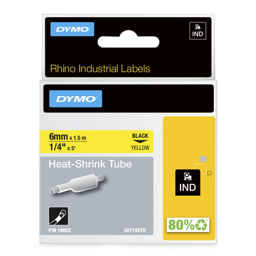 DYMO Rhino Industrial Heat-Shrink Cable Label Tubes | 6 mm x 1.5 m | Black on Yellow | for Rhino Label Makers