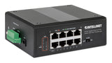 Intellinet 8-Port Gigabit Ethernet PoE+ Industrial Switch with PoE Passthrough, One PD PoE Port with 95 W Power Input, Seven PSE PoE Ports, PoE Power Budget up to 120 W, IEEE 802.3at/af Compliant, DIN-Rail Mount