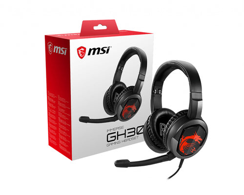 MSI IMMERSE GH30 Gaming Headset 'Black with Iconic Dragon Logo, Wired Inline Audio with splitter accessory, 40mm Drivers, detachable Mic, easy foldable design'