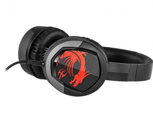MSI IMMERSE GH30 Gaming Headset 'Black with Iconic Dragon Logo, Wired Inline Audio with splitter accessory, 40mm Drivers, detachable Mic, easy foldable design'