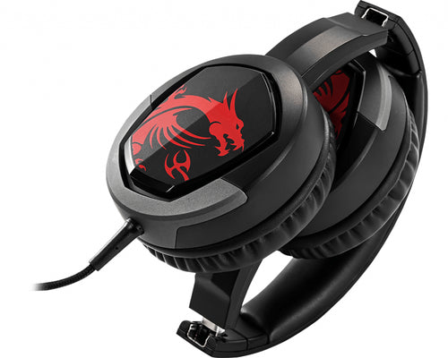 MSI IMMERSE GH30 Gaming Headset 'Black with Iconic Dragon Logo, Wired Inline Audio with splitter accessory, 40mm Drivers, detachable Mic, easy foldable design'