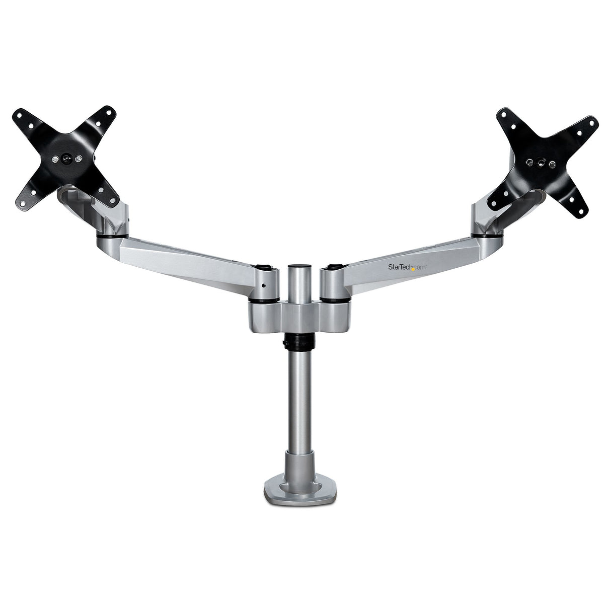 StarTech.com Desk Mount Dual Monitor Arm - Premium Articulating Monitor Arm - up to 27" (17.6lb/8kg) VESA Mount Displays - Height Adjustable Monitor Mount - Rotate/Tilt/Swivel - Clamp/Grommet - Silver - TAA