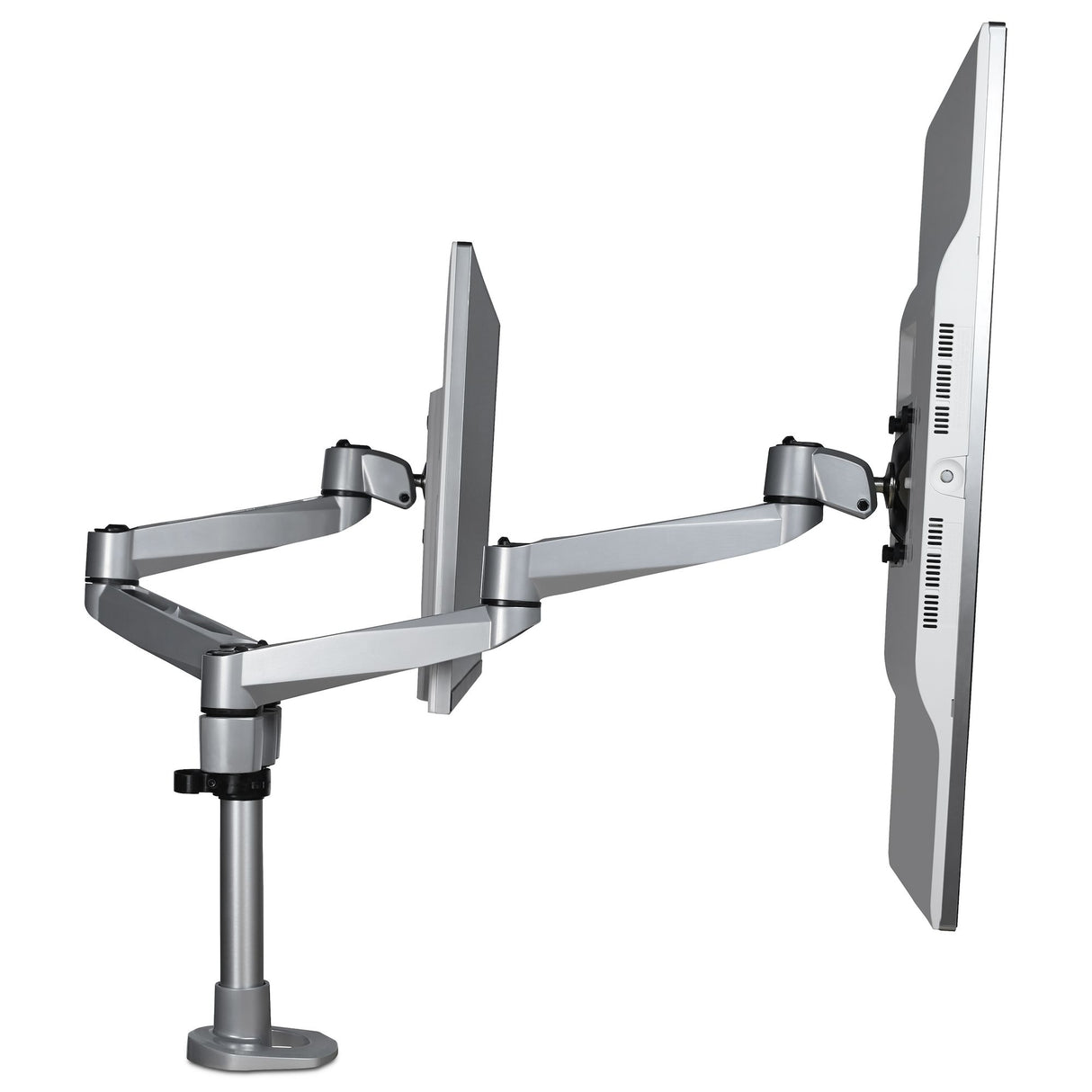 StarTech.com Desk Mount Dual Monitor Arm - Premium Articulating Monitor Arm - up to 27" (17.6lb/8kg) VESA Mount Displays - Height Adjustable Monitor Mount - Rotate/Tilt/Swivel - Clamp/Grommet - Silver - TAA
