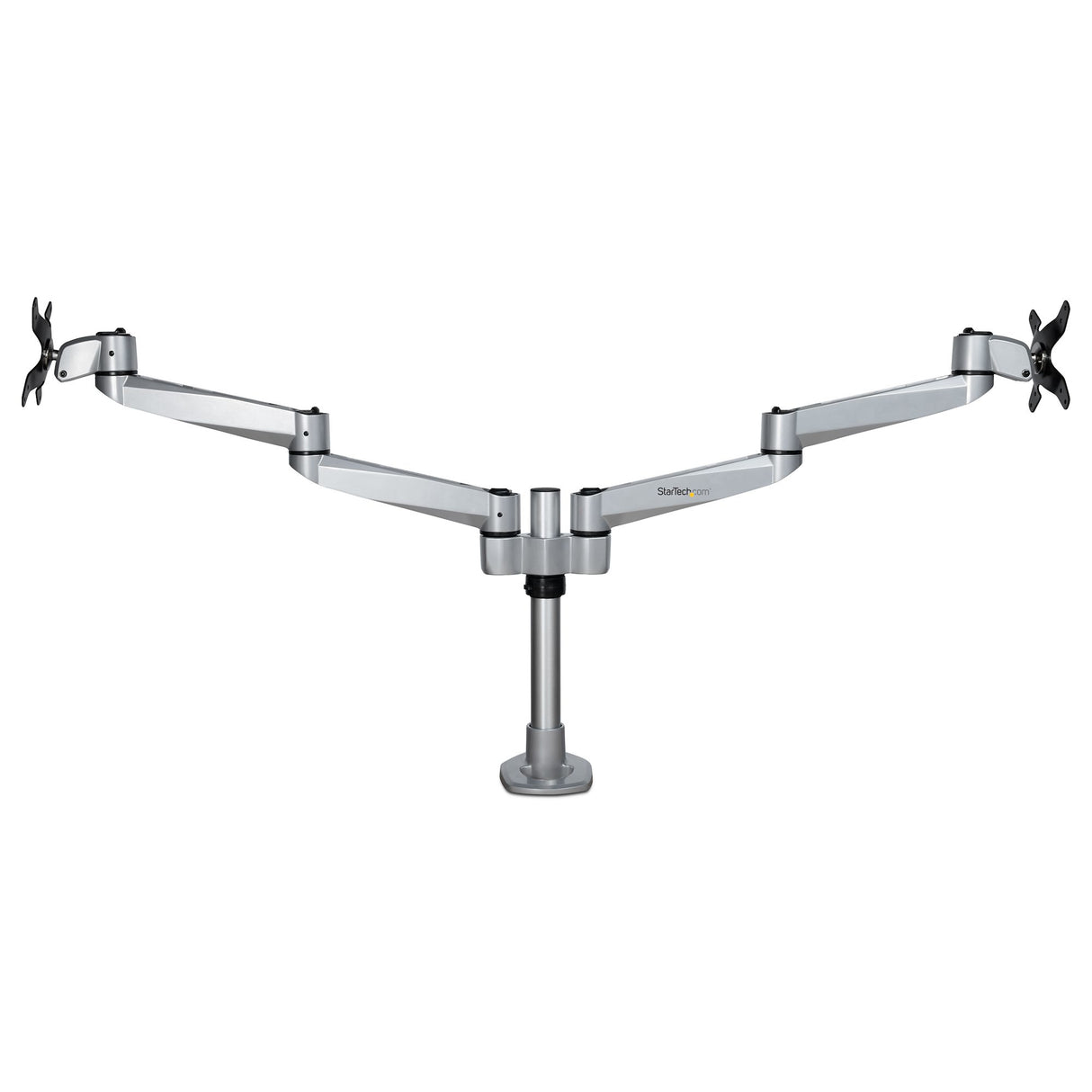 StarTech.com Desk Mount Dual Monitor Arm - Premium Articulating Monitor Arm - up to 27" (17.6lb/8kg) VESA Mount Displays - Height Adjustable Monitor Mount - Rotate/Tilt/Swivel - Clamp/Grommet - Silver - TAA