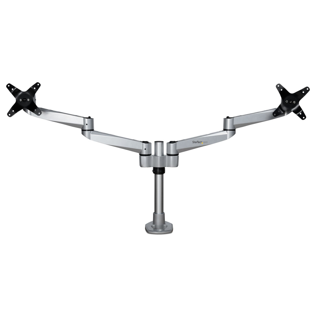 StarTech.com Desk Mount Dual Monitor Arm - Premium Articulating Monitor Arm - up to 27" (17.6lb/8kg) VESA Mount Displays - Height Adjustable Monitor Mount - Rotate/Tilt/Swivel - Clamp/Grommet - Silver - TAA