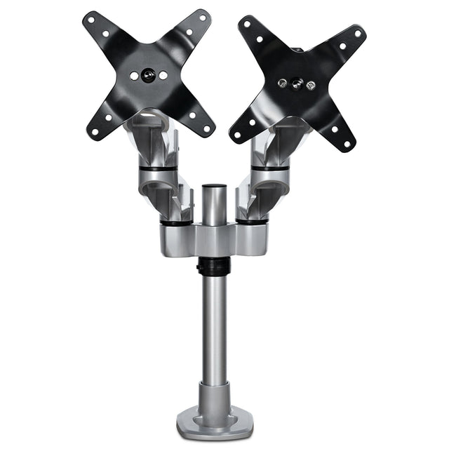 StarTech.com Desk Mount Dual Monitor Arm - Premium Articulating Monitor Arm - up to 27" (17.6lb/8kg) VESA Mount Displays - Height Adjustable Monitor Mount - Rotate/Tilt/Swivel - Clamp/Grommet - Silver - TAA