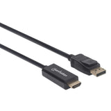 Manhattan DisplayPort 1.1 to HDMI Cable, 1080p@60Hz, 1m, Male to Male, DP With Latch, Black, Not Bi-Directional, Three Year Warranty