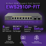 EnGenius Switch 8-port GbE PoE.af/at(+) 55W, 2xSFP Desktop wall-mountable