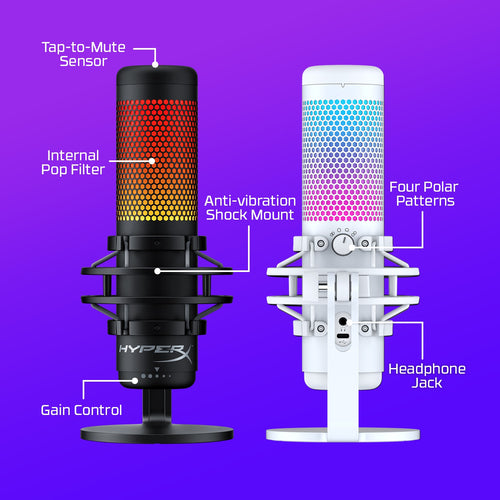 HyperX QuadCast S - USB Microphone (Black-Grey) - RGB Lighting