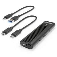 Plugable Technologies USB-C M.2 NVMe SSD Enclosure; Tool-Free & Driverless. USB 3 Type-C, including Thunderbolt and USB4, at 10Gbps. For M.2 NVMe SSDs 2230 to 2280 PCIe Gen 3 and 4. USB C and USB A cables included