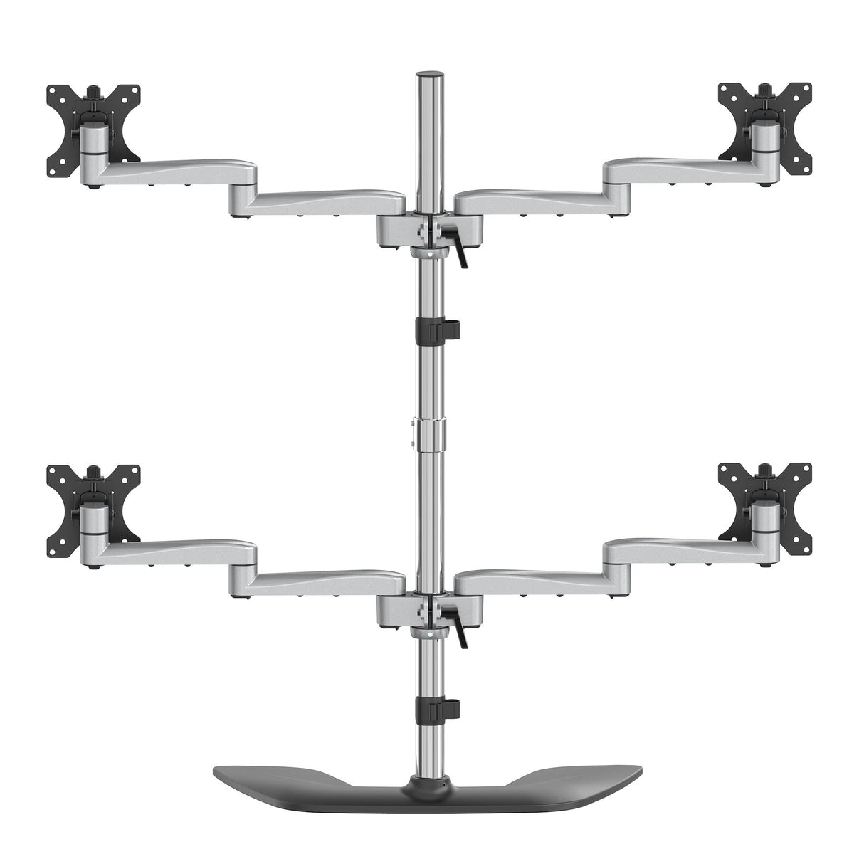StarTech.com Desktop Quad Monitor Stand - Ergonomic VESA 4 Monitor Arm (2x2) up to 32" (17.6lb/8kg) - Free Standing Articulating Universal Pole Mount - Height Adjustable/Tilt/Swivel/Rotate - Silver