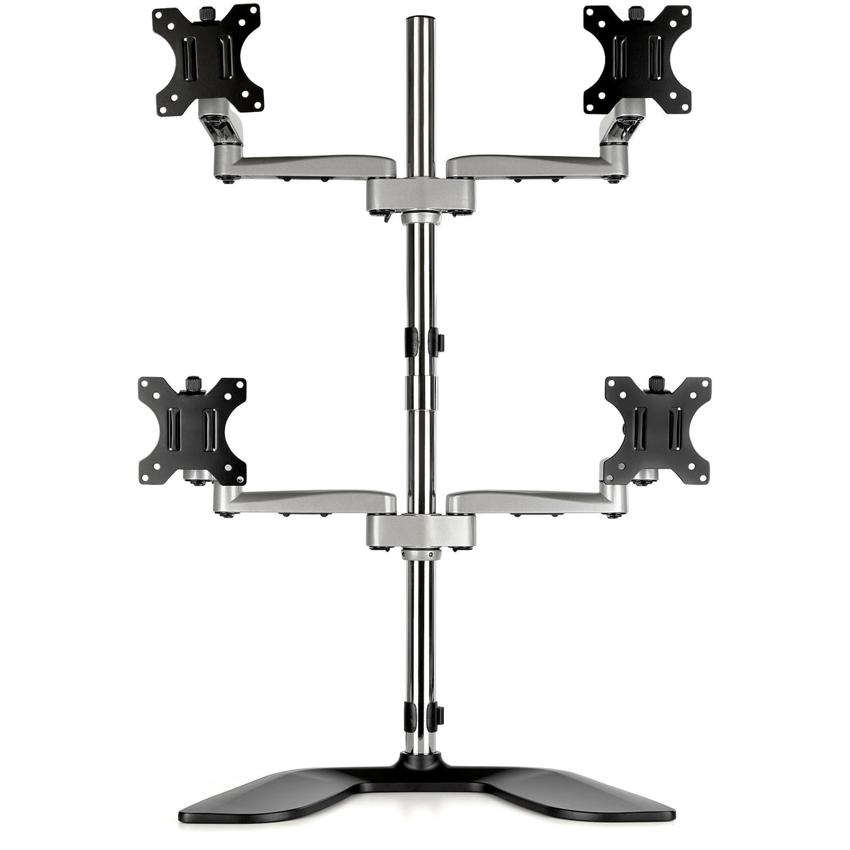 StarTech.com Desktop Quad Monitor Stand - Ergonomic VESA 4 Monitor Arm (2x2) up to 32" (17.6lb/8kg) - Free Standing Articulating Universal Pole Mount - Height Adjustable/Tilt/Swivel/Rotate - Silver