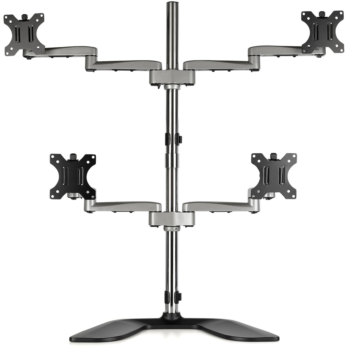 StarTech.com Desktop Quad Monitor Stand - Ergonomic VESA 4 Monitor Arm (2x2) up to 32" (17.6lb/8kg) - Free Standing Articulating Universal Pole Mount - Height Adjustable/Tilt/Swivel/Rotate - Silver
